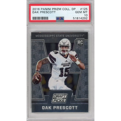 GEM MT 10 Dak Prescott 2016 Panini Prizm Rookie Card in PSA 10 display