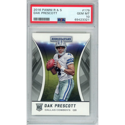 PSA Graded 2016 Dak Prescott Panini Rookie Card football rookie card display