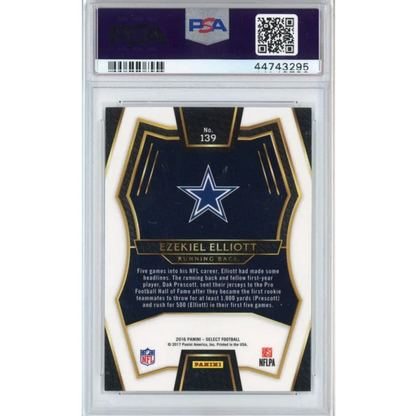 Graded PSA 10 Ezekiel Elliott 2016 Panini Select Rookie Card Gem Mint displayed