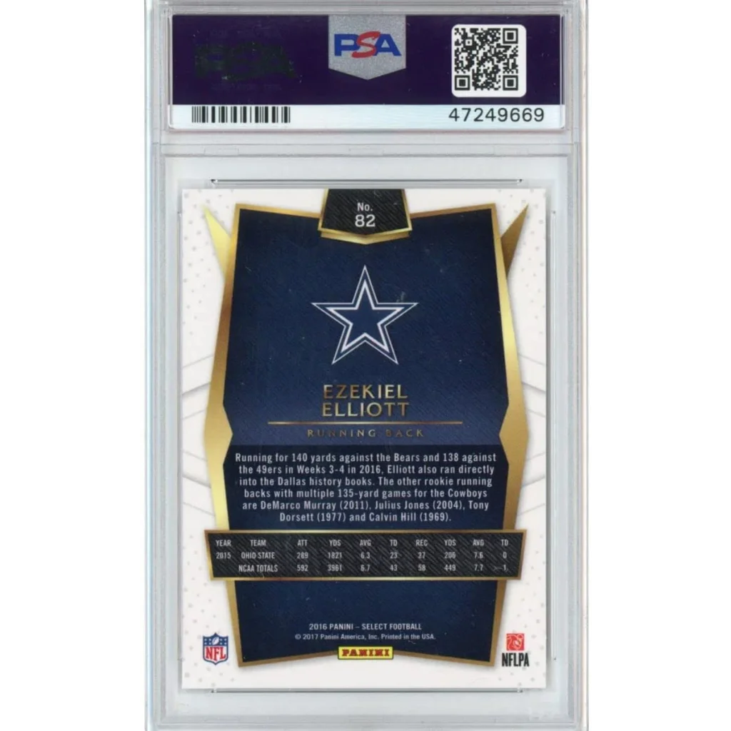 A graded Ezekiel Elliott rookie football card by Professional Sports Authenticator