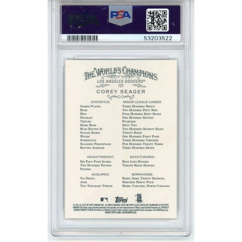 Graded 2016 Topps Allen & Ginter Corey Seager #121 Rookie RC Baseball Card PSA 10 Gem Mint | PSA 10 Gem Mint Graded Rookie Card | vintageantiquesgifts.com