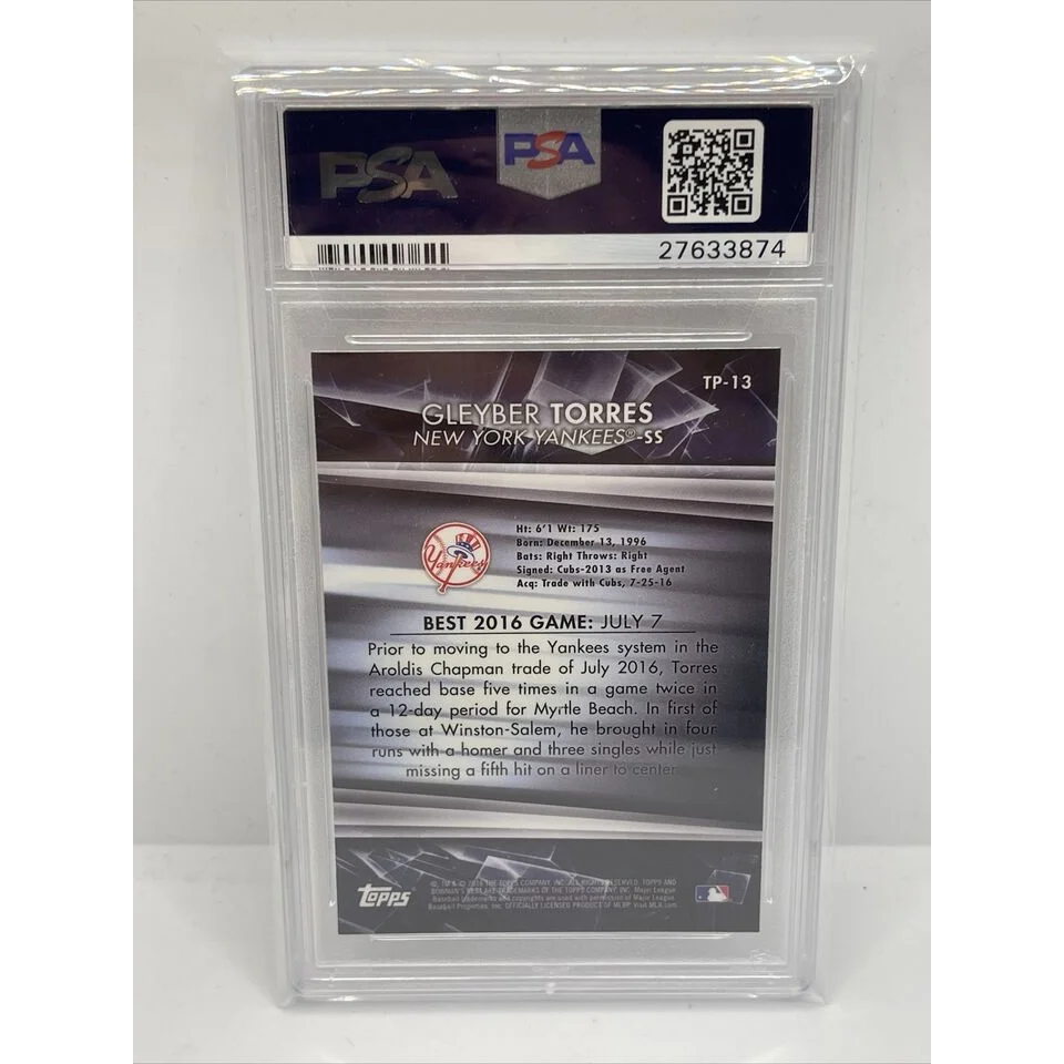 Graded 2016 Topps Bowmans Best Gleyber Torres #TP13 Top Prospects Rookie RC Baseball Card PSA 10 Gem Mint | PSA 10 Gem Mint Graded Rookie Card | vintageantiquesgifts.com