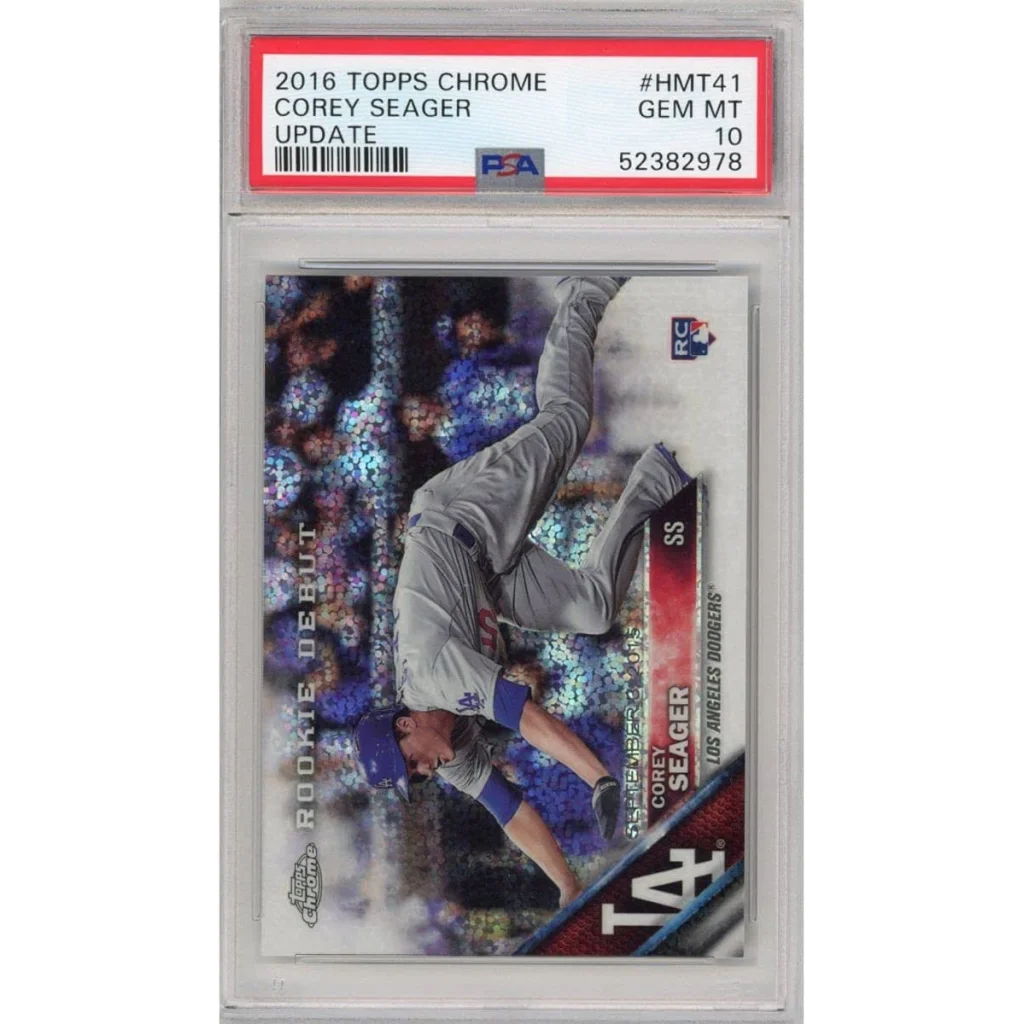 PSA graded 2016 Topps Chrome Corey Seager Update baseball card showing vibrant design