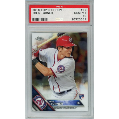 Graded 2016 Topps Chrome Trea Turner #32 Rookie RC Baseball Card PSA 10 Gem Mint | Hall of Fame Sports Memorabilia | vintageantiquesgifts.com
