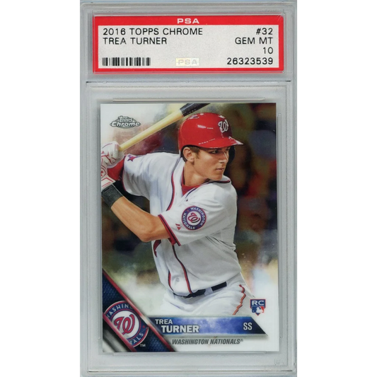 PSA graded 2016 Topps Chrome Trea Turner Rookie Card showing vibrant baseball card details