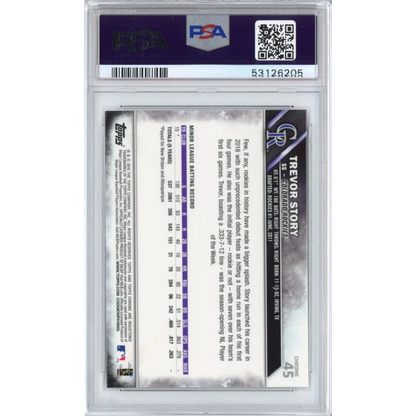 A graded PSA 10 Trevor Story 2016 Topps Chrome Rookie Card baseball card