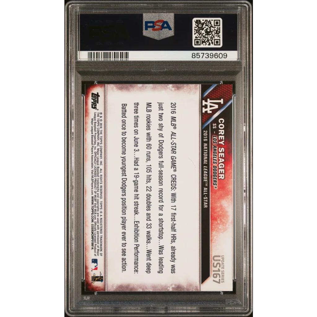 Graded 2016 Topps Corey Seager baseball card in PSA 10 GEM MT condition
