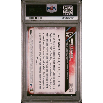 Graded Corey Seager 2016 Topps Update Rookie Card in PSA case, perfect for collectors