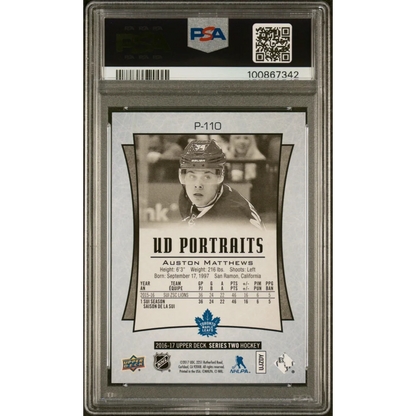 PSA graded Auston Matthews 2016 Upper Deck Portraits rookie hockey card image