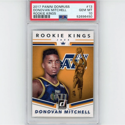 Graded 2017-18 Panini Donruss Donovan Mitchell #13 Rookie Kings RC Basketball Card PSA 10 Gem Mint | Hall of Fame Sports Memorabilia | vintageantiquesgifts.com