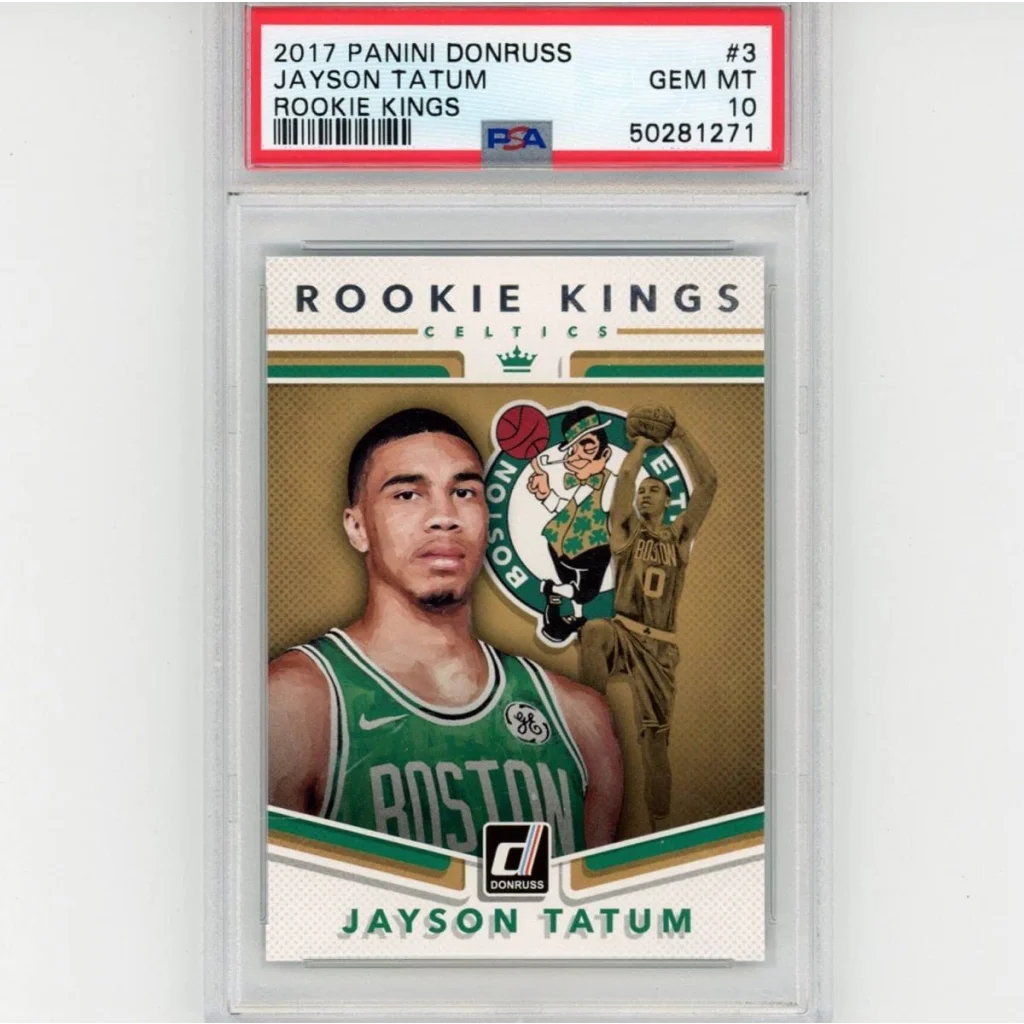 A graded 2017 Panini Donruss Jayson Tatum Rookie Kings card from Professional Sports Authenticator
