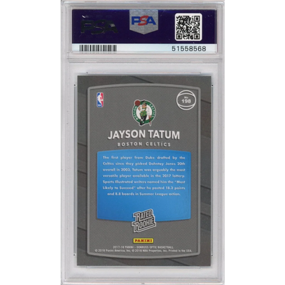 Graded 2017-18 panini donruss optic jayson tatum rookie basketball card in gray and blue psa 10 gem mint