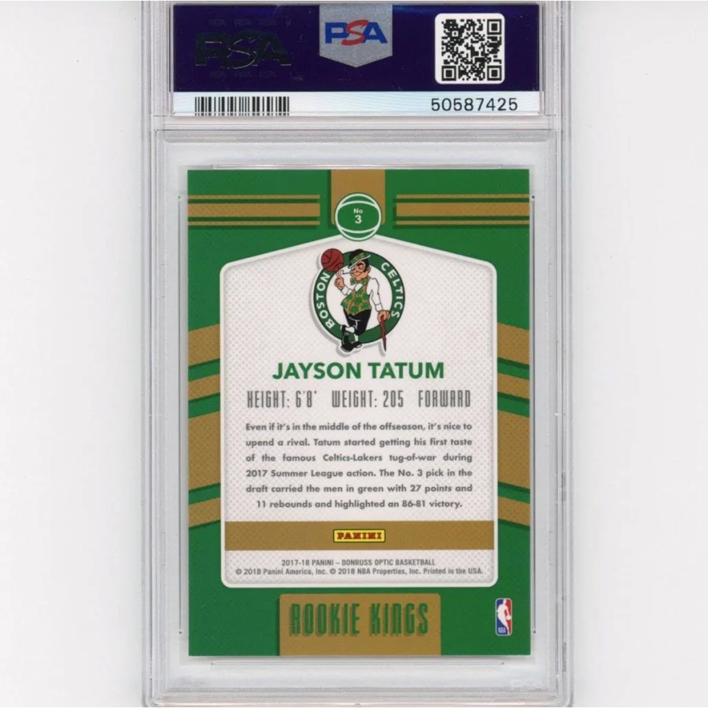 Graded 2017-18 Panini Donruss Optic Jayson Tatum #3 Rookie Kings RC Basketball Card PSA 10 Gem Mint | PSA 10 Gem Mint Graded Rookie Card | vintageantiquesgifts.com