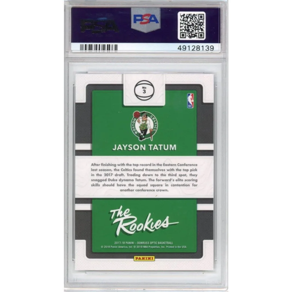 Graded PSA 10 2017-18 Panini Donruss Optic Jayson Tatum RC #3 card in slab