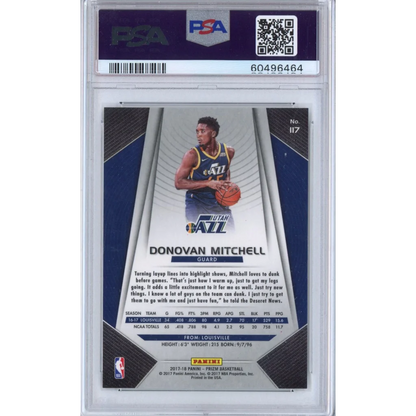 Graded 2017-18 Panini Prizm Donovan Mitchell #117 Rookie RC PSA 10 Gem Mint Card in Sleeve