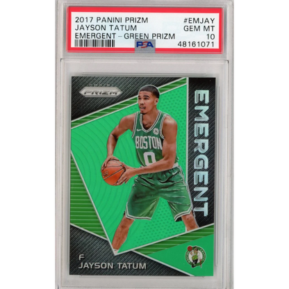 Graded 2017-18 Panini Prizm Jayson Tatum #EMJAY Green Emergent Prizm Rookie RC Basketball Card PSA 10 Gem Mint | Hall of Fame Sports Memorabilia | vintageantiquesgifts.com