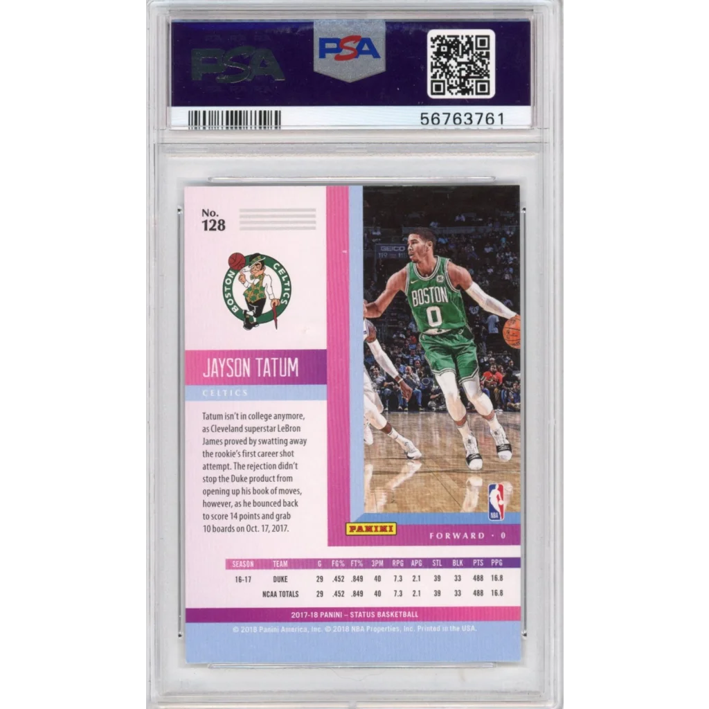 Graded 2017-18 Panini Status Jayson Tatum #128 Rookie RC Basketball Card PSA 10 Gem Mint | PSA 10 Gem Mint Graded Rookie Card | vintageantiquesgifts.com