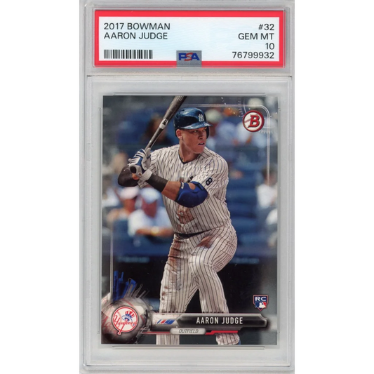 Graded 2017 Bowman Aaron Judge baseball card by PSA, a professional sports authenticator