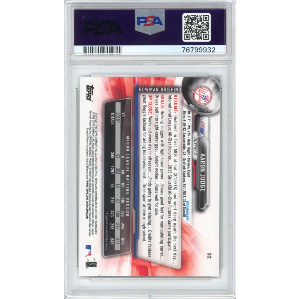 Graded 2017 Bowman Aaron Judge #32 Rookie RC PSA 10 Gem Mint card