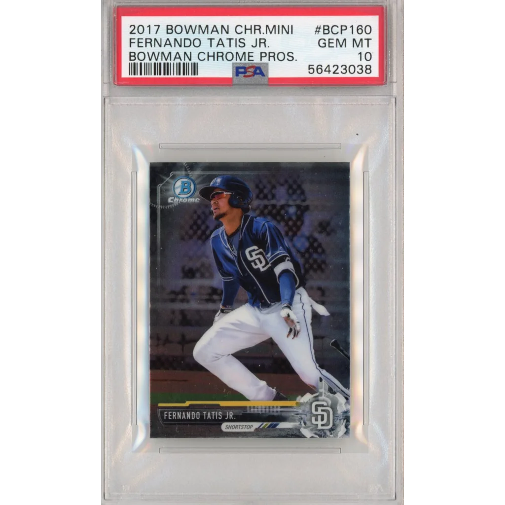 PSA 10 Fernando Tatis Jr Bowman Chrome Rookie Card, graded gem mint, collectible card