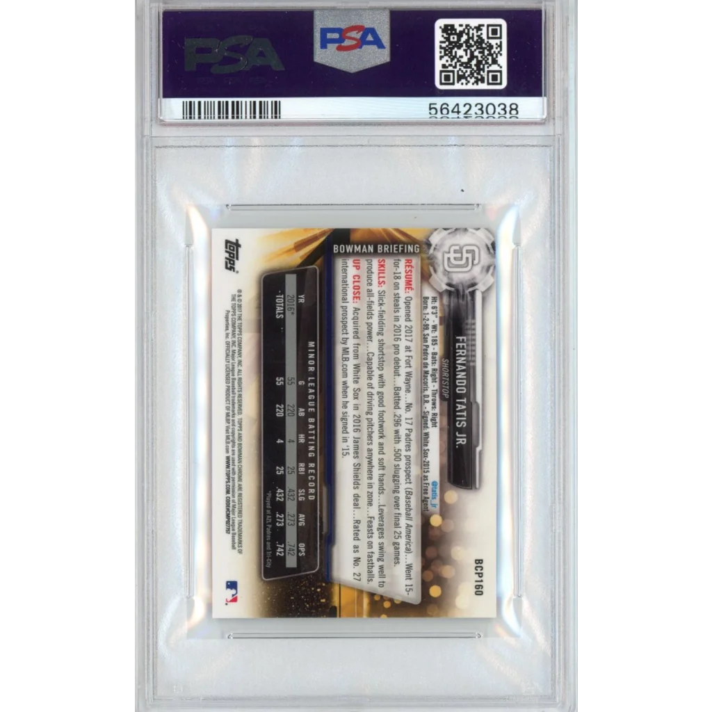 PSA 10 Fernando Tatis Jr Bowman Chrome Rookie Card in slab for sale