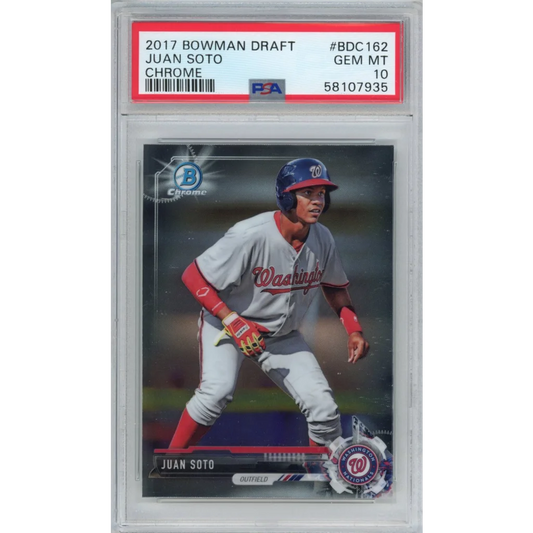 Graded 2017 Bowman Draft Chrome Juan Soto #BDC162 Rookie RC Baseball Card PSA 10 Gem Mint | Hall of Fame Sports Memorabilia | vintageantiquesgifts.com