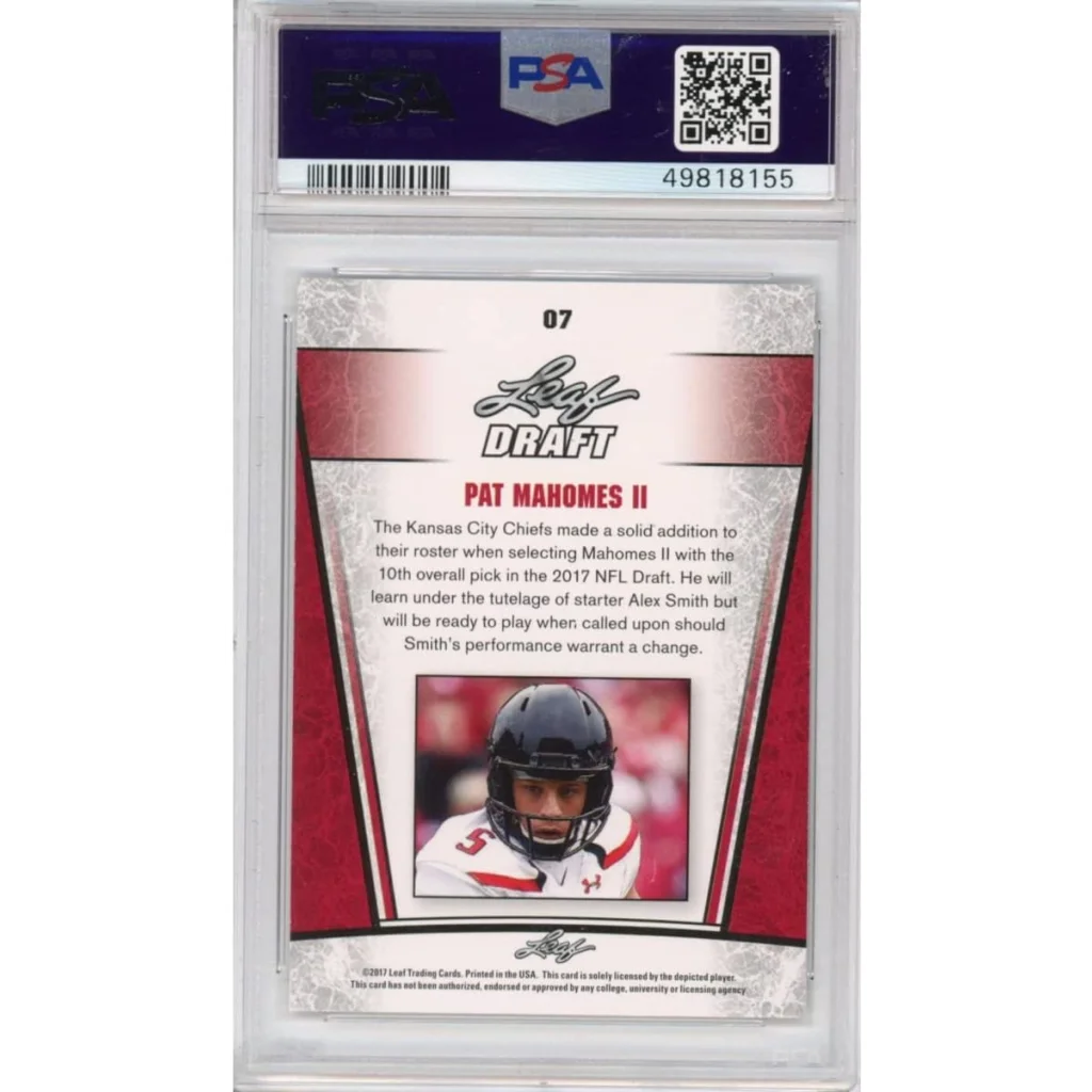 Graded PSA 10 2017 Leaf Draft Patrick Mahomes II Silver Rookie RC Card