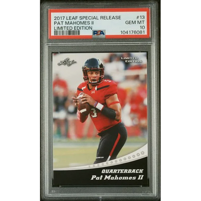 Graded 2017 Leaf Draft Patrick Mahomes II #13 Special Release Limited Edition Rookie RC Football Card PSA 10 Gem Mint | Hall of Fame Sports Memorabilia | vintageantiquesgifts.com