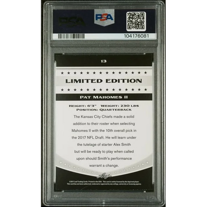Graded 2017 Leaf Draft Patrick Mahomes II #13 Special Release Limited Edition Rookie RC Football Card PSA 10 Gem Mint | PSA 10 Gem Mint Graded Rookie Card | vintageantiquesgifts.com