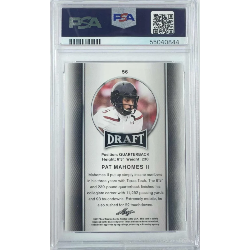 Graded 2017 Leaf Draft Patrick Mahomes II #56 Rookie PSA 10 Gem Mint Card