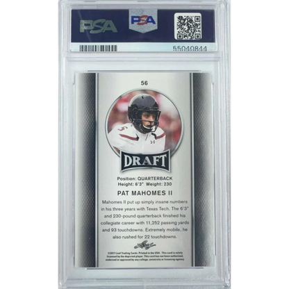 Graded 2017 Leaf Draft Patrick Mahomes II #56 Rookie PSA 10 Gem Mint Card