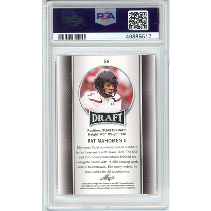 Graded 2017 Leaf Draft Patrick Mahomes II Gold #56 Rookie RC Football Card PSA 10 Gem Mint | PSA 10 Gem Mint Graded Rookie Card | vintageantiquesgifts.com