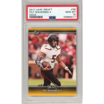 Graded 2017 Leaf Draft Patrick Mahomes II Gold #56 Rookie RC Football Card PSA 10 Gem Mint | Hall of Fame Sports Memorabilia | vintageantiquesgifts.com