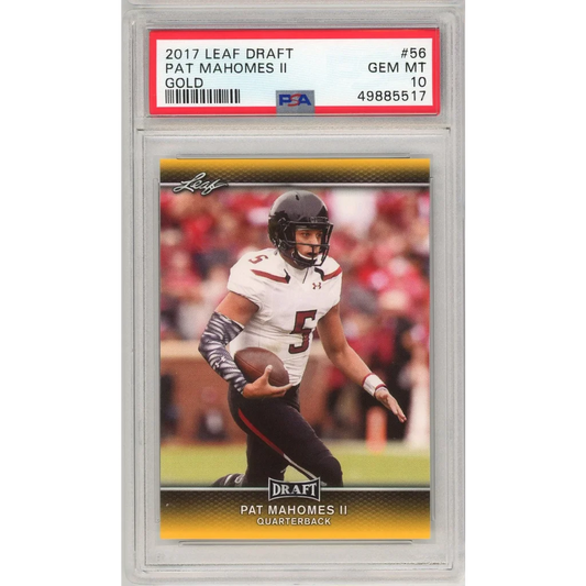 Graded 2017 Leaf Draft Patrick Mahomes II Gold #56 Rookie RC Football Card PSA 10 Gem Mint | Hall of Fame Sports Memorabilia | vintageantiquesgifts.com