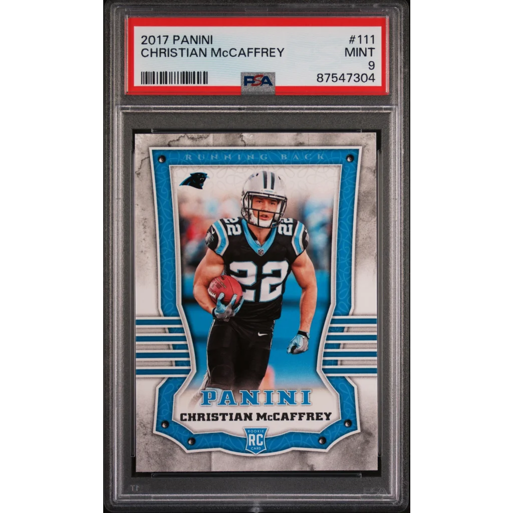 PSA 9 Panini Christian McCaffrey rookie RC football card, mint grade, collectible football card PSA