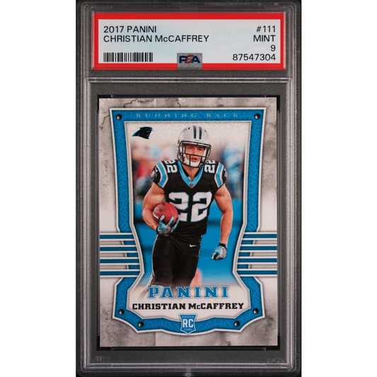 PSA 9 Panini Christian McCaffrey rookie RC football card, mint grade, collectible football card PSA