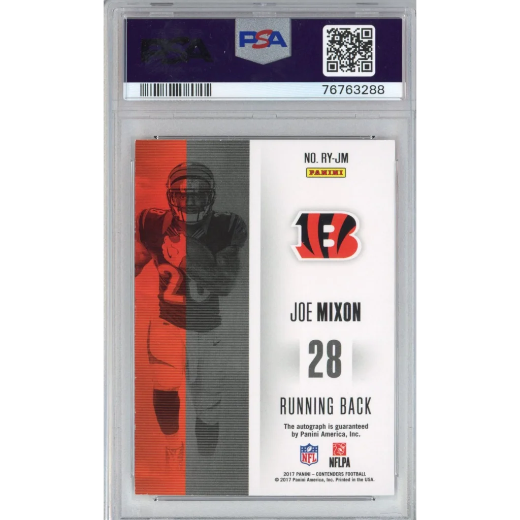 Graded 2017 Panini Contenders Joe Mixon #RY-JM ROY Rookie RC Football Card PSA 8 Auto 10 | PSA 8 NM-MT Graded Rookie Card | vintageantiquesgifts.com