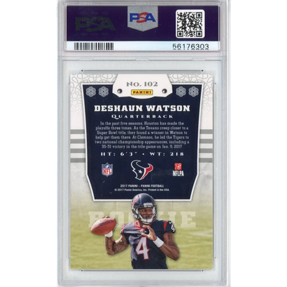 Graded 2017 Panini Deshaun Watson #102 Rookie RC Football Card PSA 10 Gem Mint | PSA 10 Gem Mint Graded Rookie Card | vintageantiquesgifts.com
