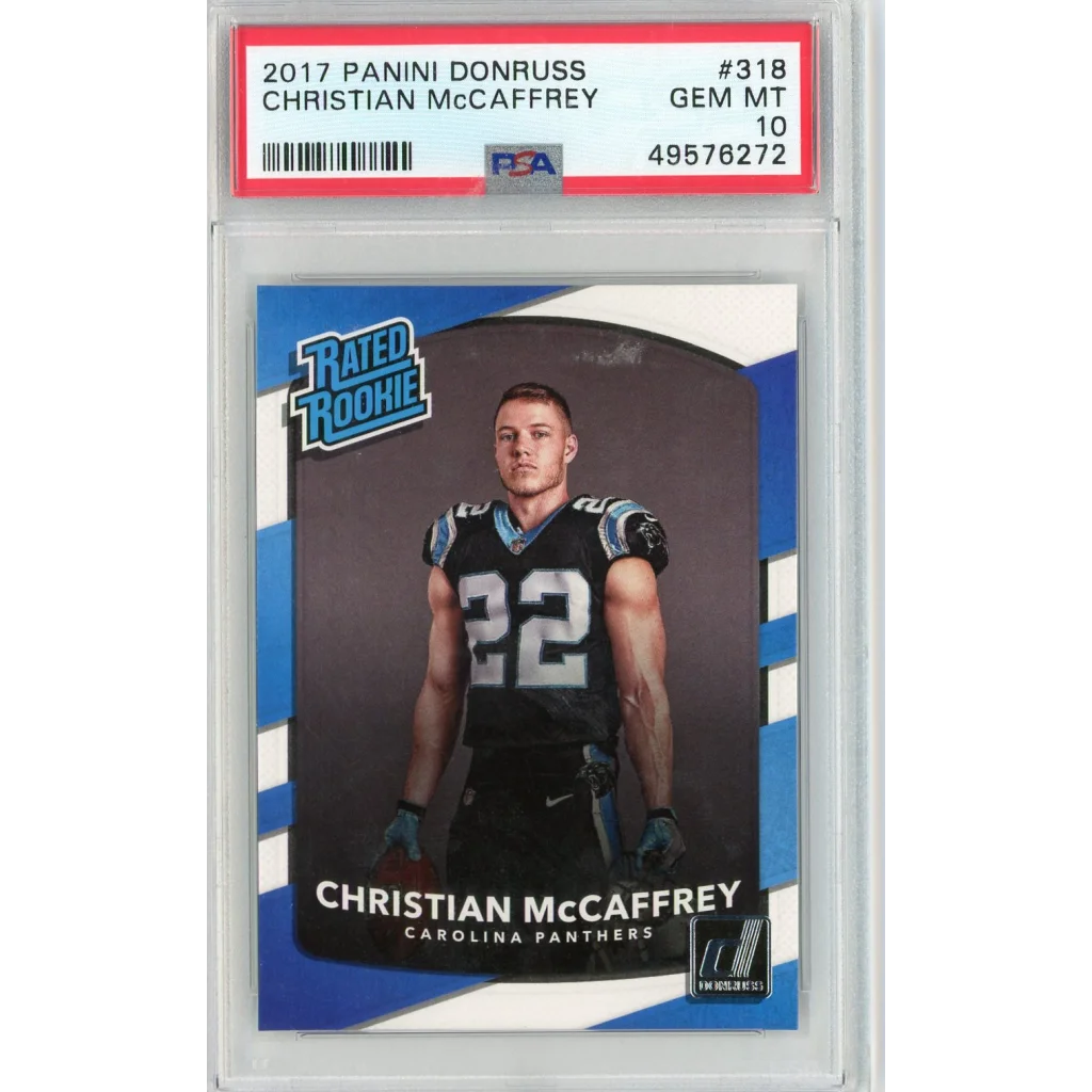 Graded 2017 Panini Donruss Christian McCaffrey #318 Rookie RC Football Card PSA 10 Gem Mint | Hall of Fame Sports Memorabilia | vintageantiquesgifts.com
