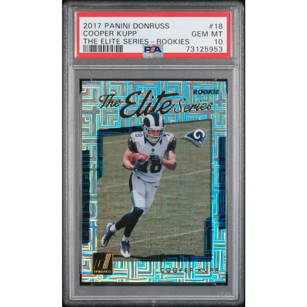 Graded Cooper Kupp Elite Series Rookie Card Collectible Gem football card from 2017 Donruss