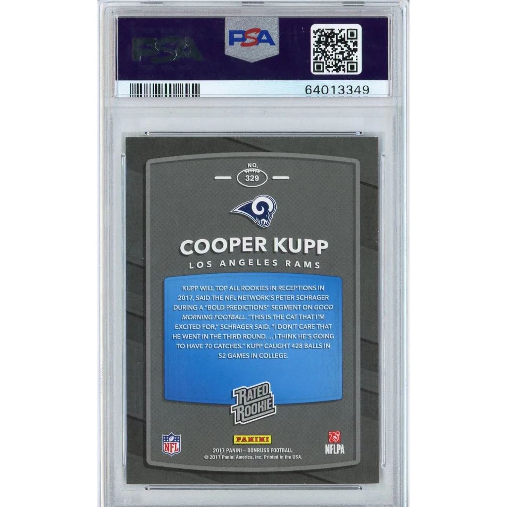 Graded Cooper Kupp 2017 Panini Donruss Rookie Card in PSA holder