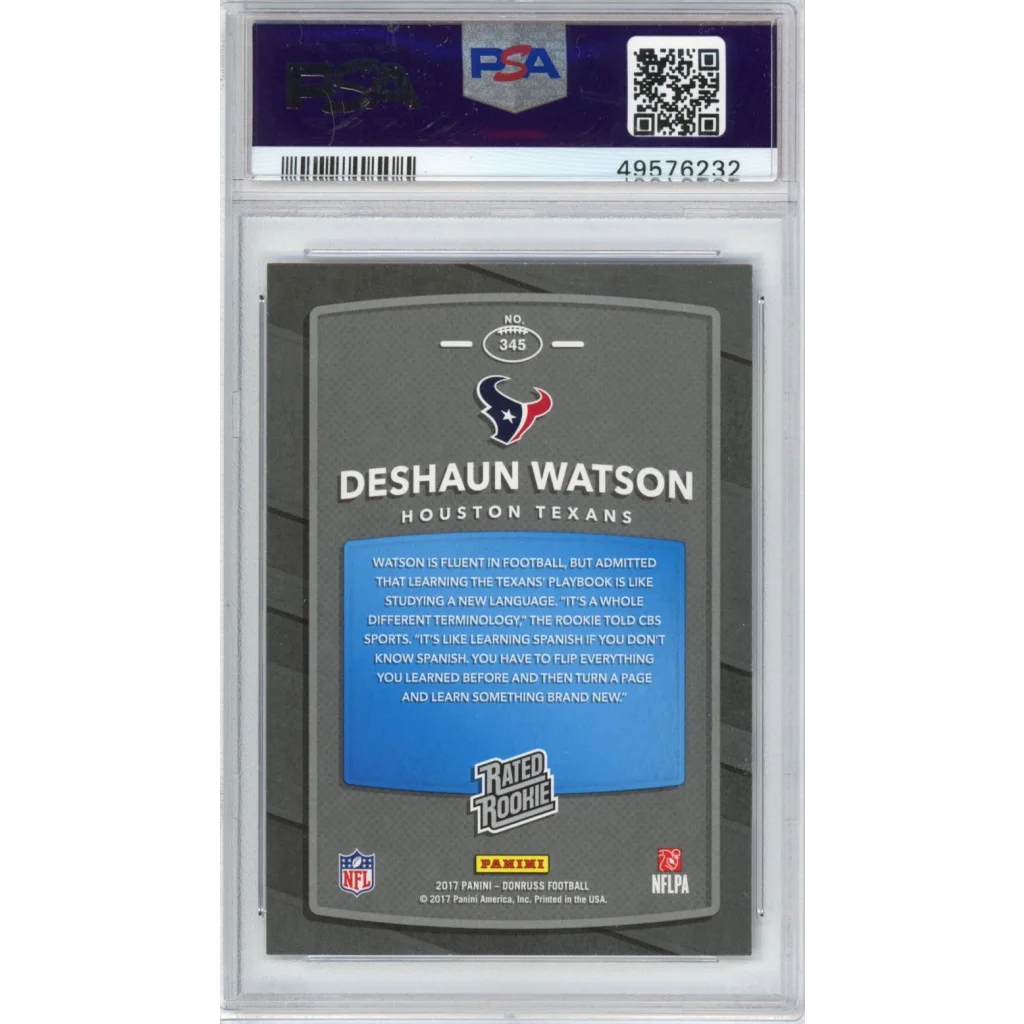 Graded 2017 Panini Donruss Deshaun Watson #345 Rookie RC PSA 10 Card