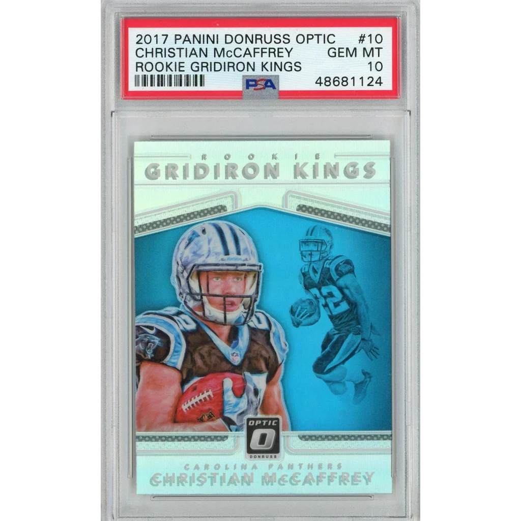 Graded 2017 Panini Donruss Optic Christian McCaffrey #10 Rookie Gridiron Kings Rookie RC Football Card PSA 10 Gem Mint | Hall of Fame Sports Memorabilia | vintageantiquesgifts.com