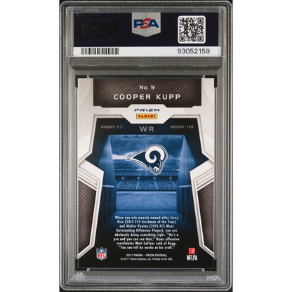PSA graded Cooper Kupp football trading card from 2017 Panini Prizm sports card collection