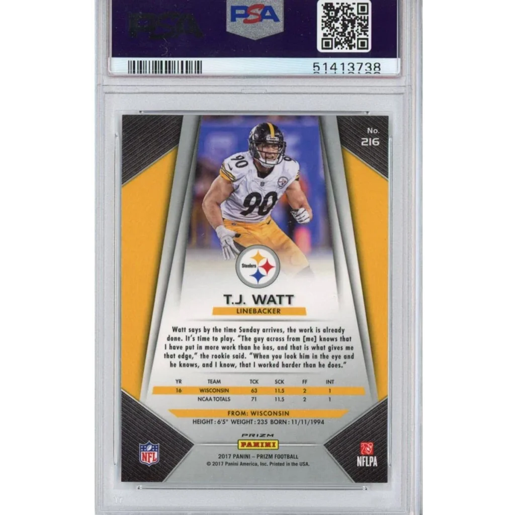 Graded PSA 10 T.J. Watt 2017 Panini Prizm Rookie Card sports trading card