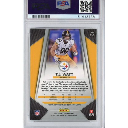 Graded PSA 10 T.J. Watt 2017 Panini Prizm Rookie Card sports trading card