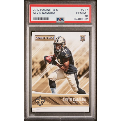 Graded PSA 10 Gem Mint 2017 Panini Rookies & Stars Alvin Kamara #257 Rookie Card