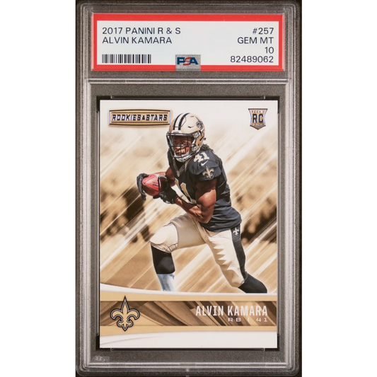 Graded PSA 10 Gem Mint 2017 Panini Rookies & Stars Alvin Kamara #257 Rookie Card