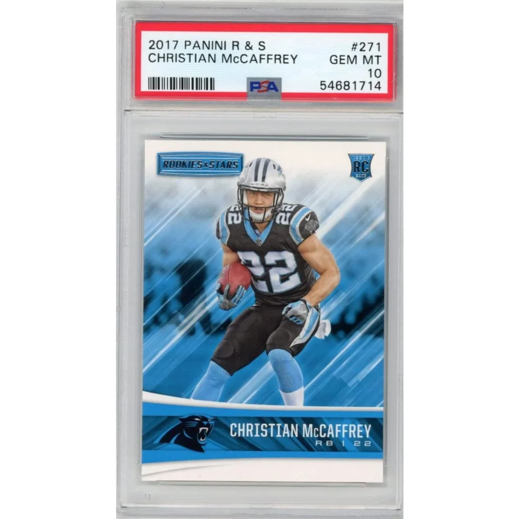 Graded 2017 Panini Rookies & Stars Christian McCaffrey #271 Rookie RC Football Card PSA 10 Gem Mint | Hall of Fame Sports Memorabilia | vintageantiquesgifts.com