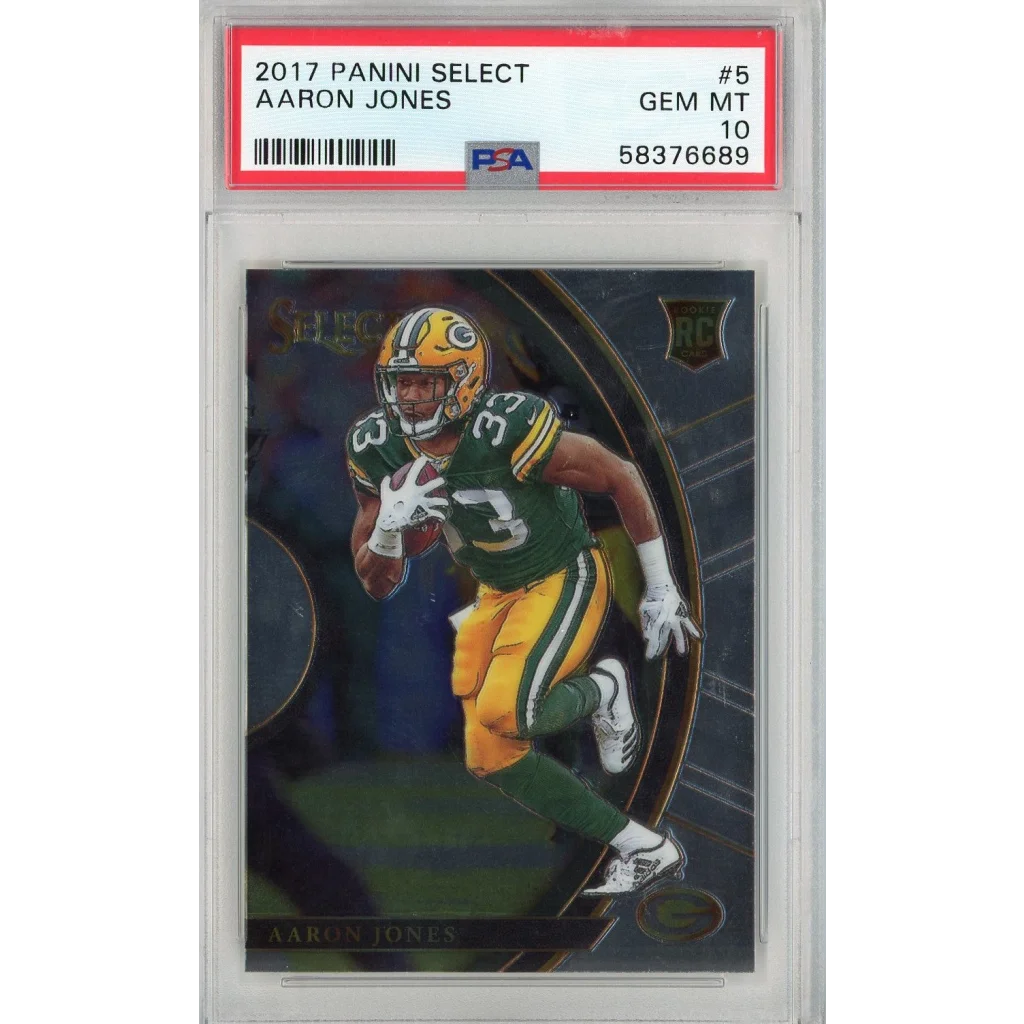 PSA graded Aaron Jones 2017 Panini Select rookie card from professional sports authenticator